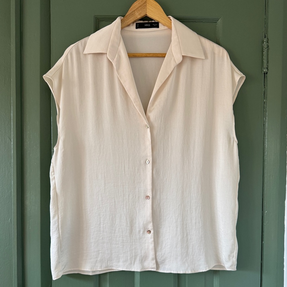 Mango Cream Button-Up Blouse